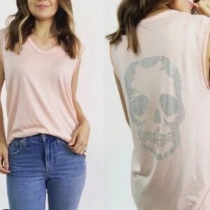 Zadig & Voltaire Brooklyn Skull Top in blush with cap sleeves